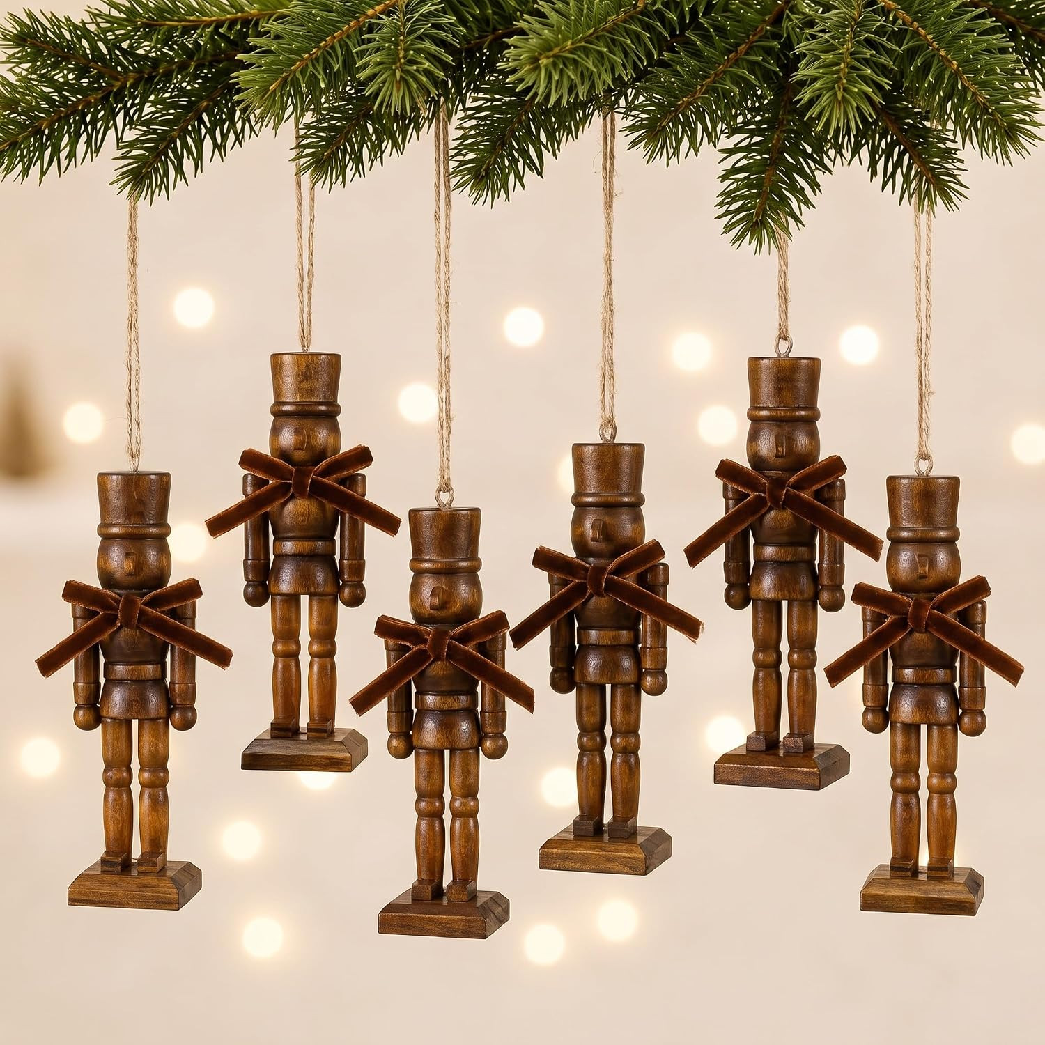 Skylety 6 Pcs Brown Nutcracker Ornaments for Christmas Tree Wooden Vintage | Amazon (US)