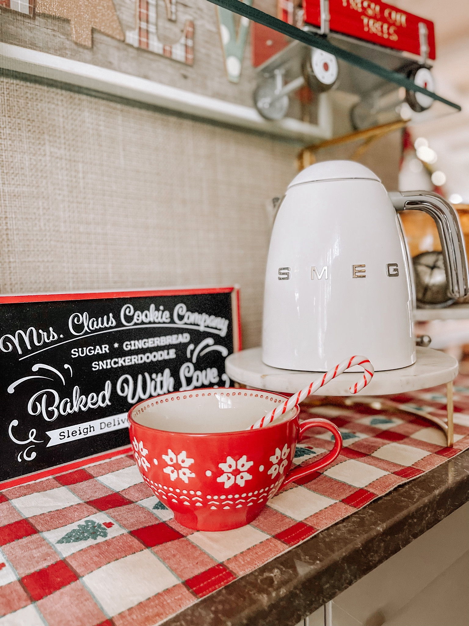 Christmas coffee bar
- peppermint stirrer sticks for hot coco
- glass holiday cocktail stirrers 
- Christmas coffee/ tea dog mugs 
- Smeg electric kettle ( great gift, had for years and never a problem)
- white marble serving trays & stands
#ltkgiftguide #ltkunder100 #ltkhome

#LTKsalealert #LTKSeasonal #LTKHoliday