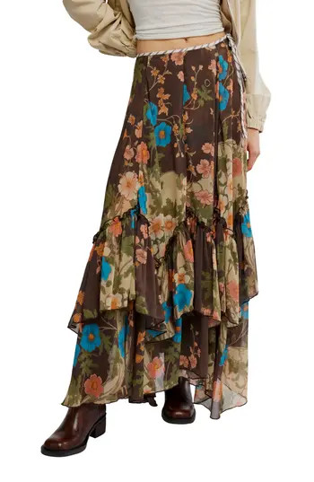 Free People Palermo Villa Chiffon Maxi Skirt in Brown Combo at Nordstrom Rack, Size 6 | Nordstrom Rack