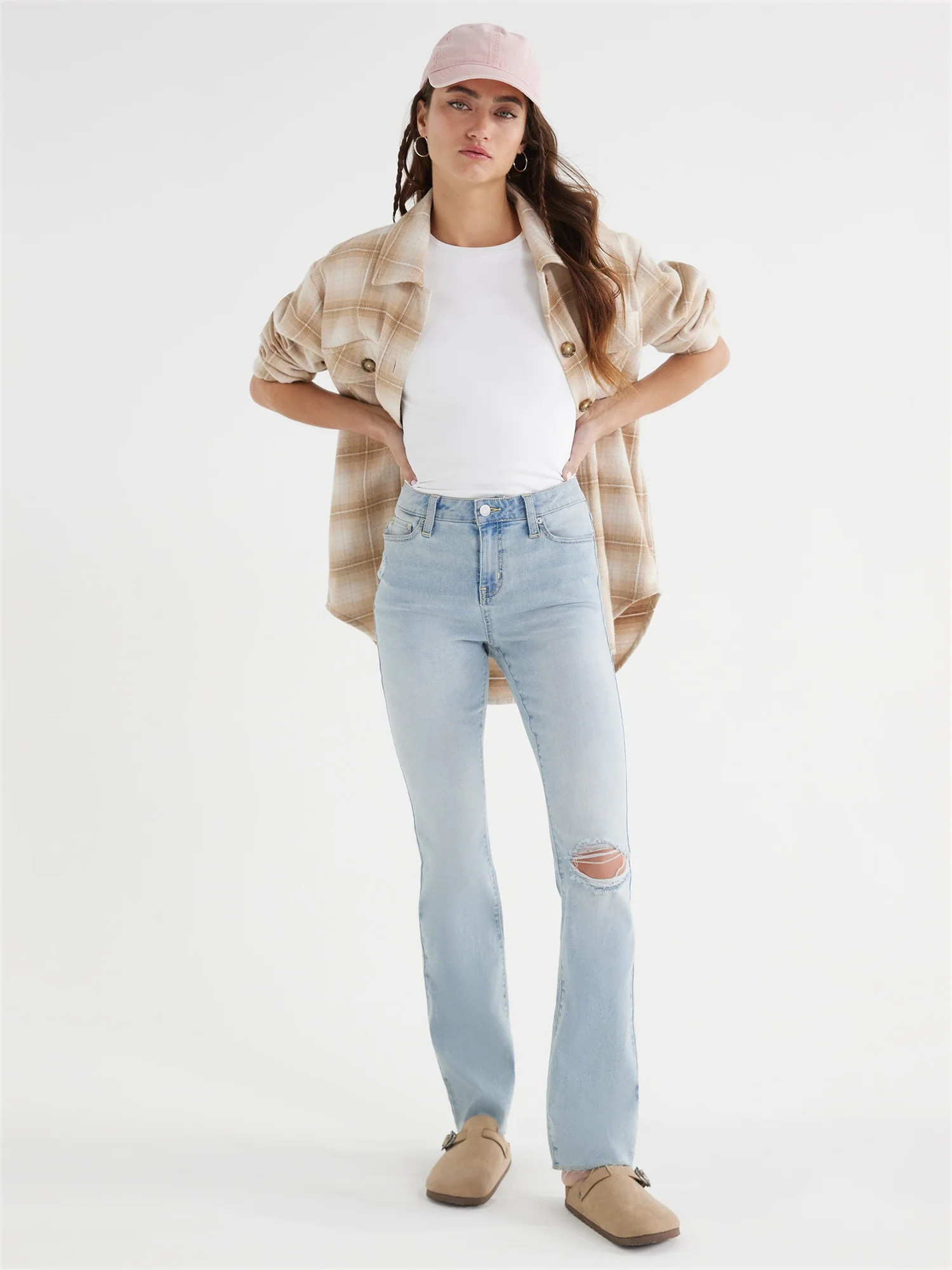 Time and Tru Women's Mid Rise Bootcut Jeans with Raw Hem, 32" Inseam, Sizes 2-20 | Walmart (US)