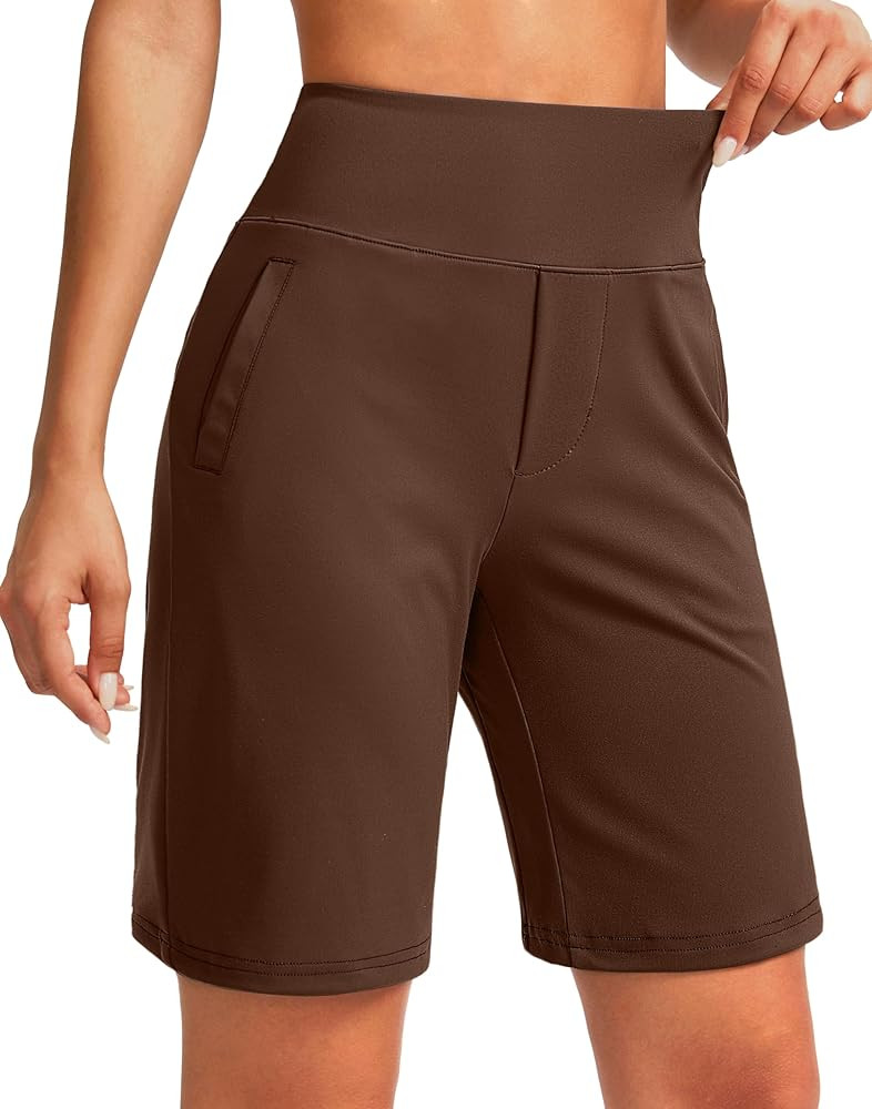 SANTINY Women's 9" High Waisted Bermuda Shorts with 4 Pockets Knee Length Long Shorts for Women W... | Amazon (US)