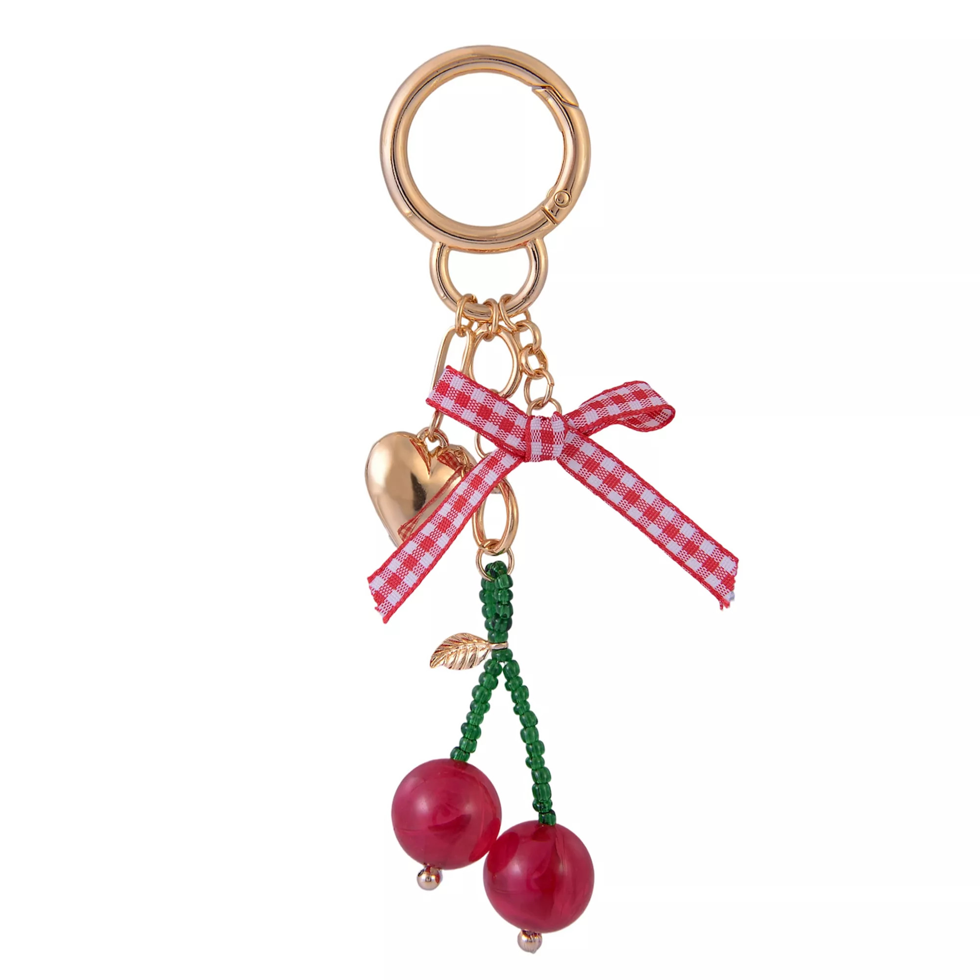 Emberly Red Beaded Cherry Bag Charm with Gingham Bow & Heart Accent | Kohl's