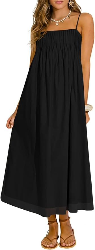 Wenrine Women's Summer Boho Maxi Dresses Spaghetti Straps Chiffon Casual Sundress Beach Vacation ... | Amazon (US)