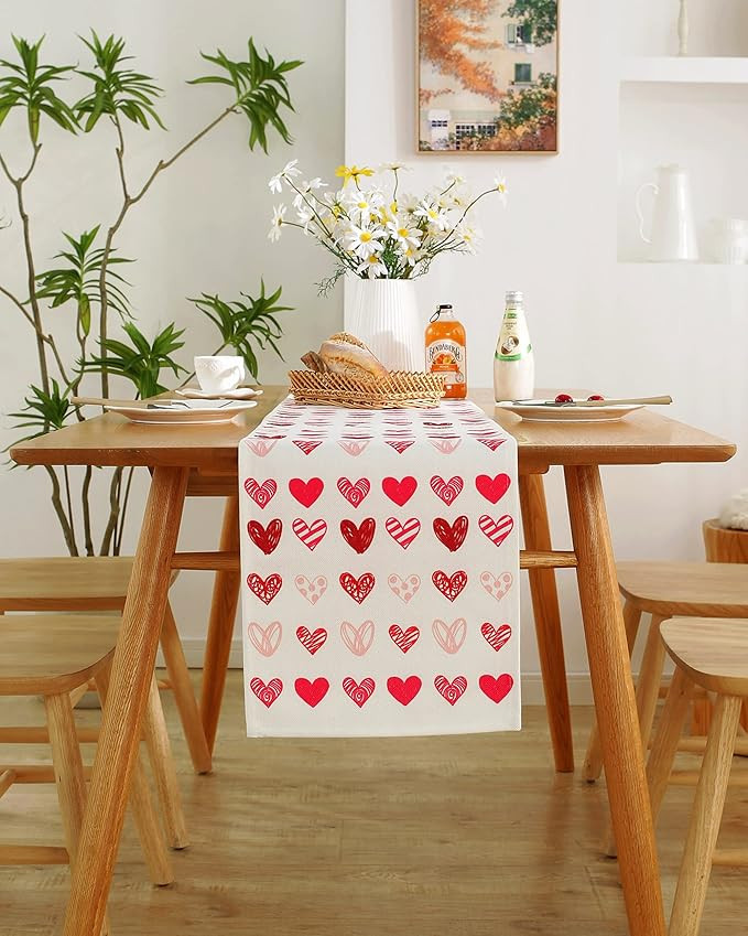 Valentines Day Table Runner 72 Inches Long Valentines Day Decor with Red Pink Heart Table Runner ... | Amazon (US)