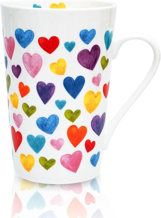 13oz Heart Coffee Mug Bone China Colorful Heart Coffee Mugs Cute Coffee Teacup Heart Gift for Wom... | Amazon (US)