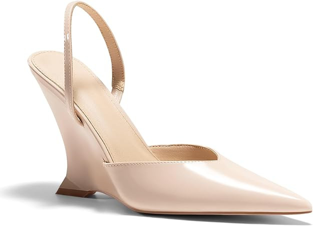 Coutgo Womens Slingback Wedge Heels Closed Pointed Toe D'Orsay Pumps Slip On Work Dress Shoes | Amazon (US)