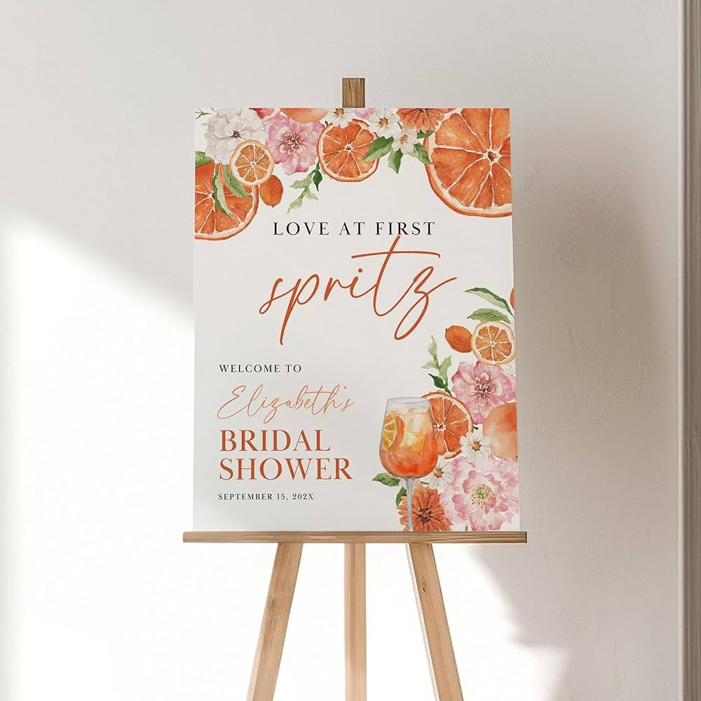 Love At First Spritz Bridal Shower Welcome Sign Aperol Theme Bride To Be Party Poster Floral Citr... | Amazon (US)