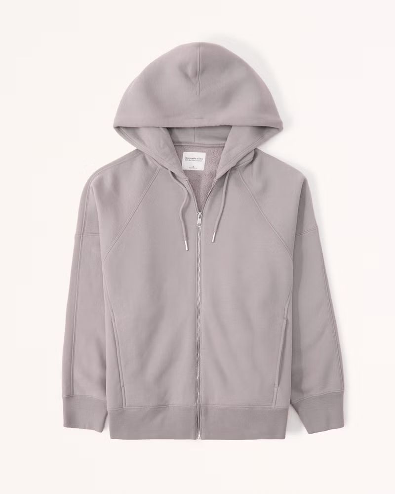 Abercrombie & Fitch Women's Essential Oversized Sunday Hooded Full-Zip in Grey - Size XS | Abercrombie & Fitch (US)