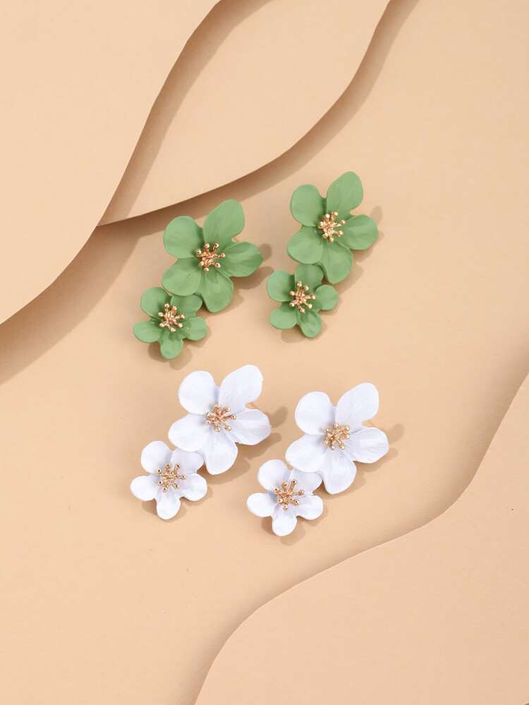 2pairs Flower Decor Drop Earrings | SHEIN