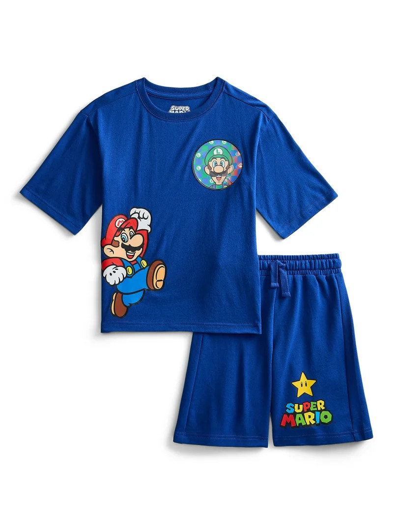 Super Mario Bros Boys Graphic Tee and Fleece Shorts Set, 2-Piece, Sizes 4-16 | Walmart (US)