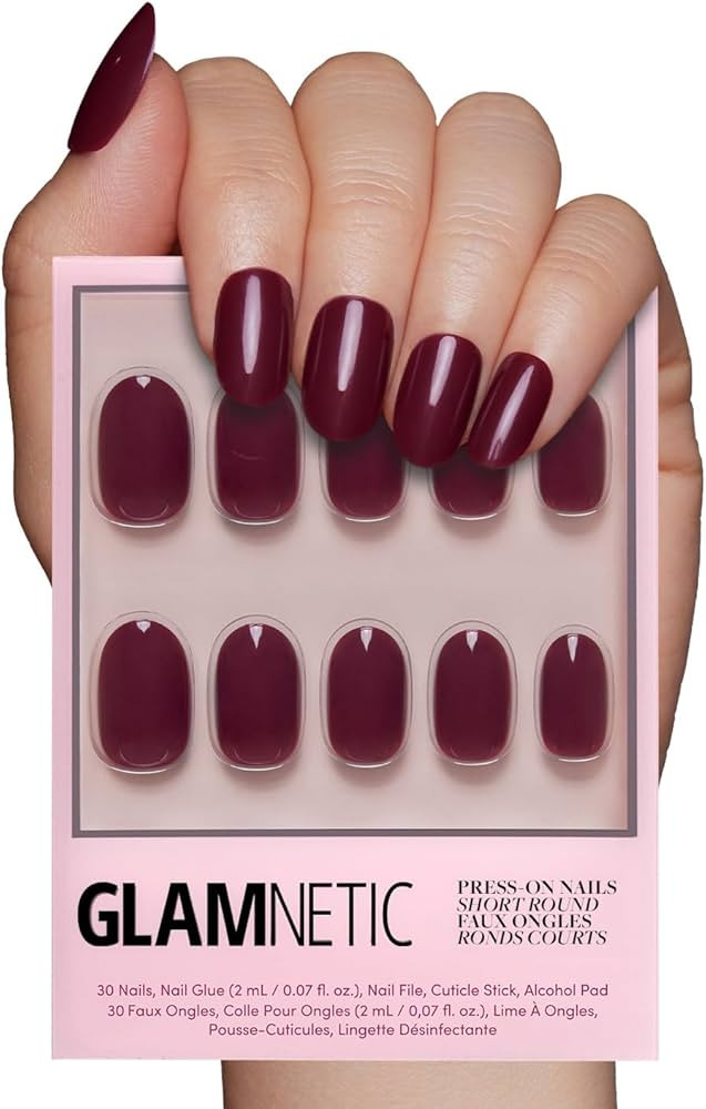 Glamnetic Press On Nails - Berry Maroon | Opaque Dark Red Maroon Short Round False Nails, Reusabl... | Amazon (US)