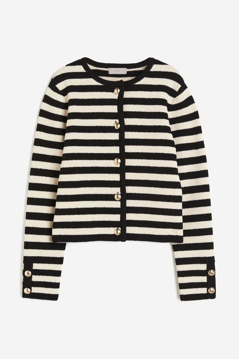 Knitted cardigan - Black/Striped - Ladies | H&M GB | H&M (UK, MY, IN, SG, PH, TW, HK)