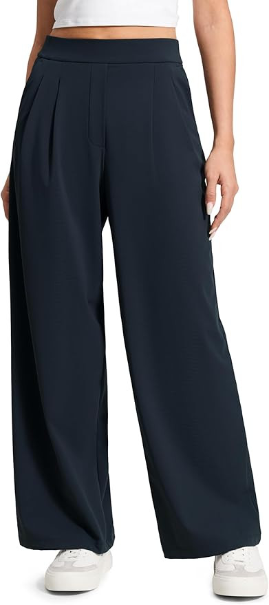 CRZ YOGA 4-Way Stretch Wide Leg Work Pants for Women 29" - Bussiness Casual Trousers with Pockets | Amazon (US)