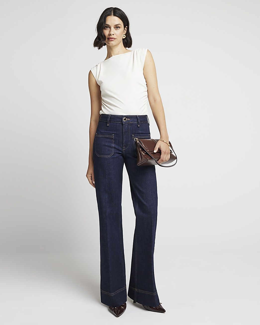 Blue front pocket high waisted wide leg jeans | River Island (UK & IE)