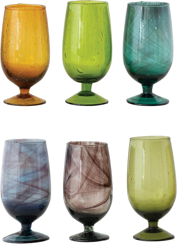 Creative Co-Op Hand Blown Stemmed Drinking Glass, Set of 6 Colors | Amazon (US)