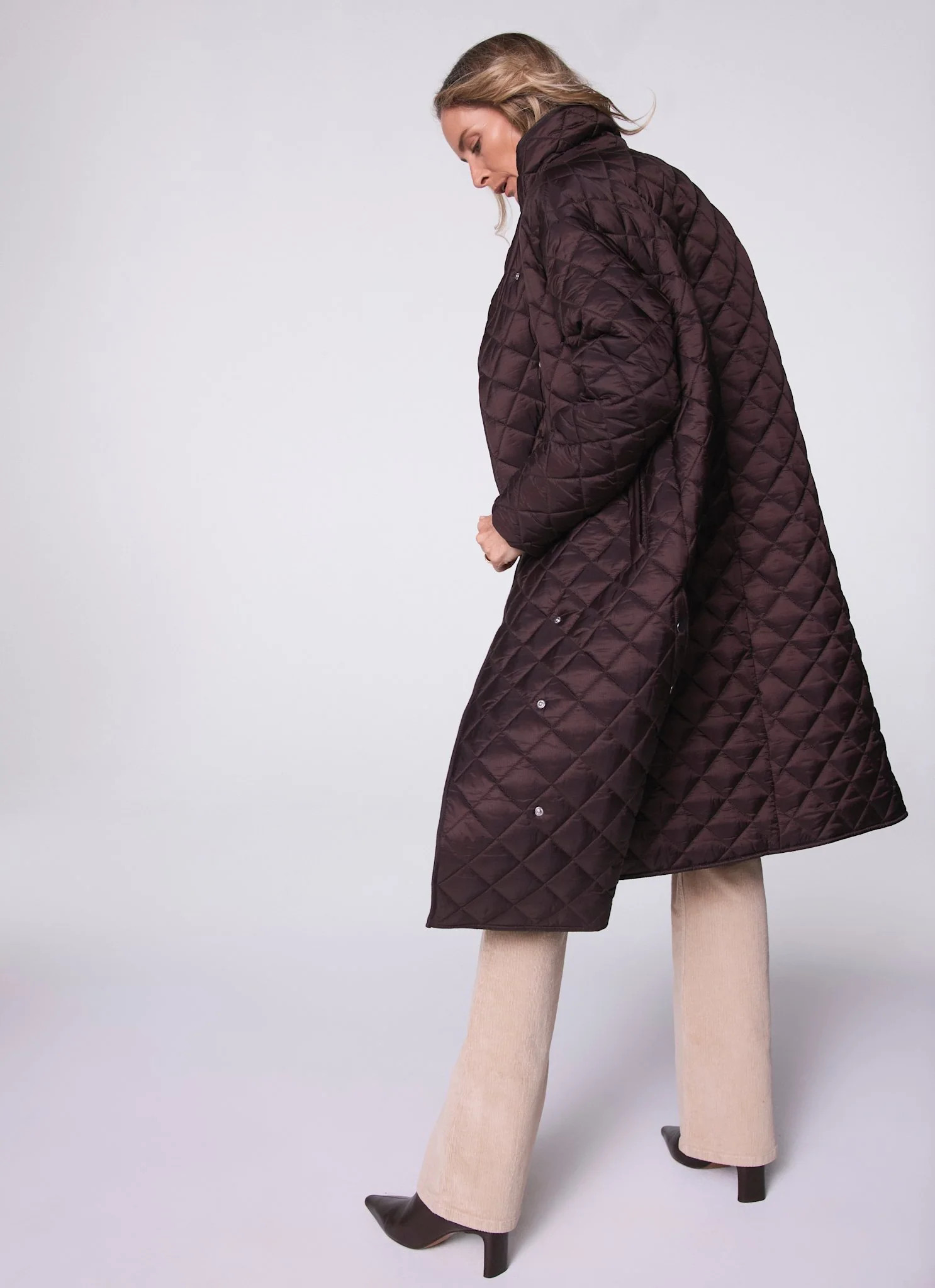 Brown Quilted Funnel Neck Coat | Mint Velvet