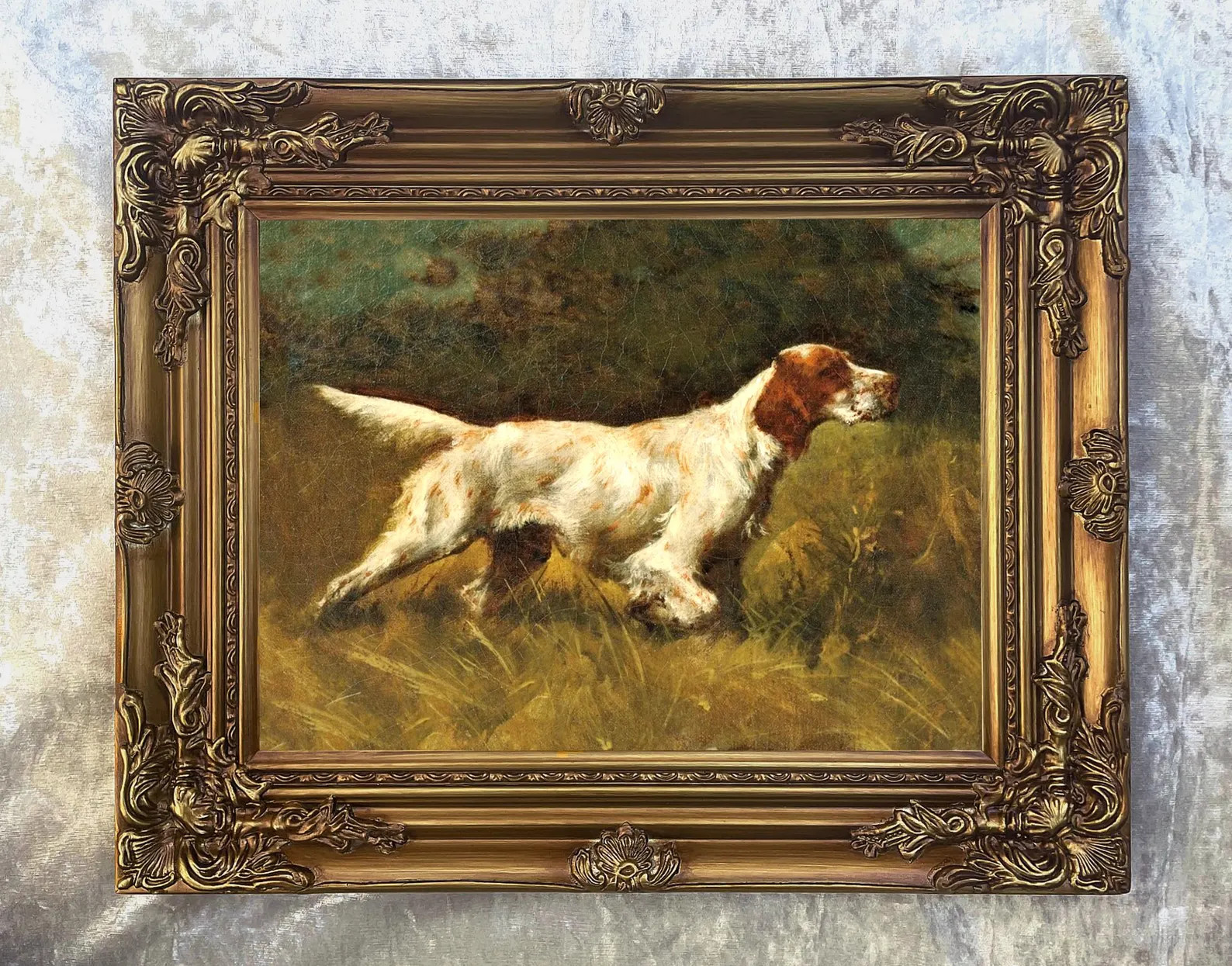 Ornate Framed Oil Painting Print of a Setter on Point in a Woodland Landscape | Etsy (Global)