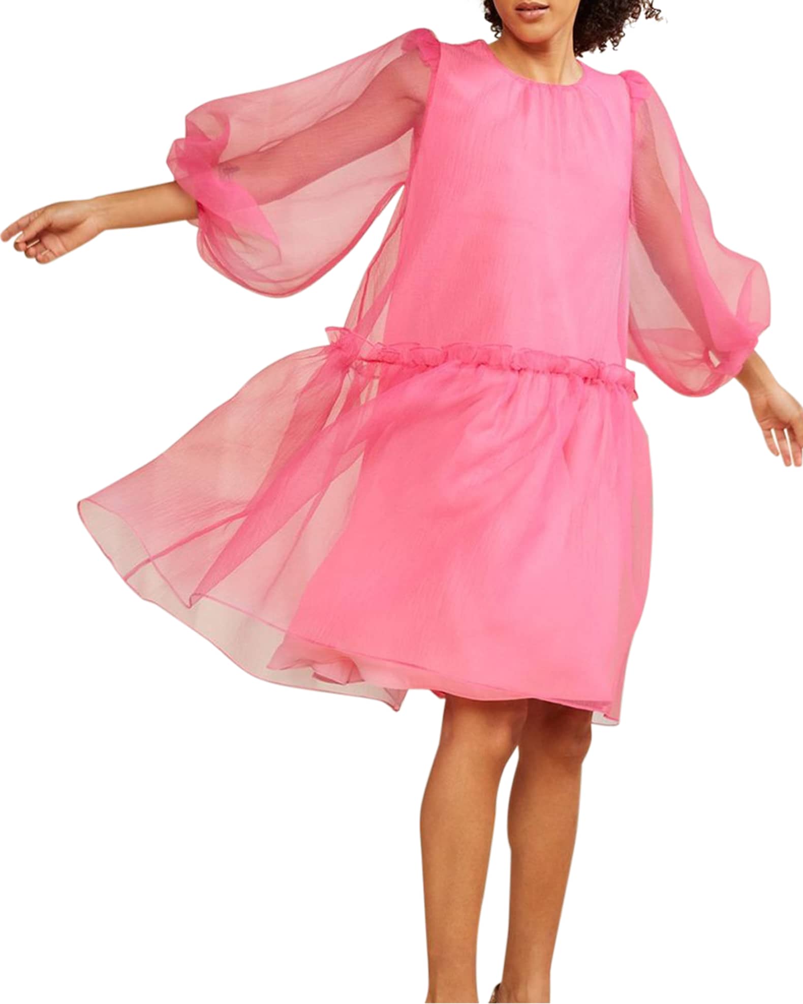 Cynthia Rowley Tallulah Puff-Sleeve Organza Dress | Neiman Marcus
