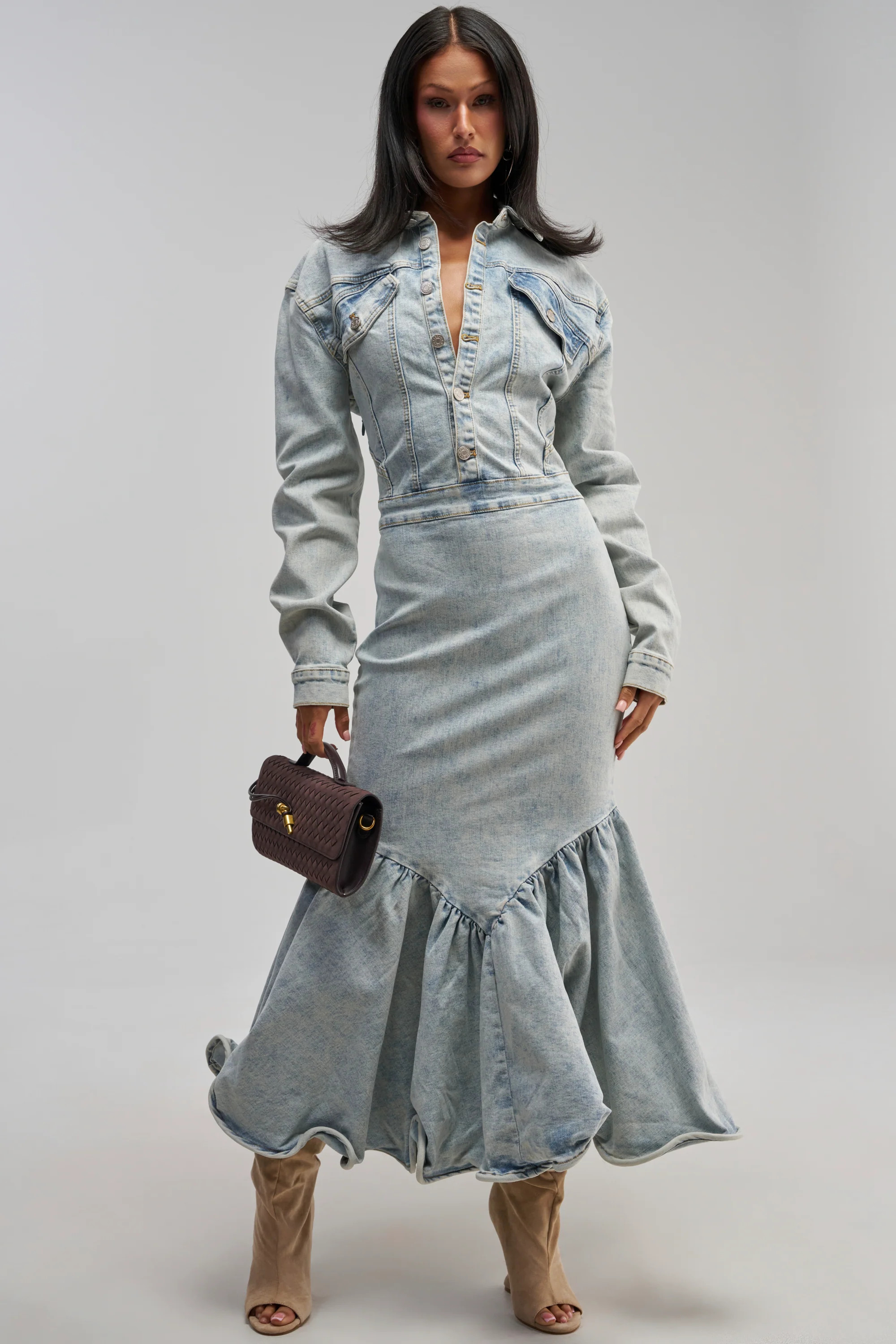 AKIRA Denim For Days Maxi Dress | Light Blue | Size Large | AKIRA