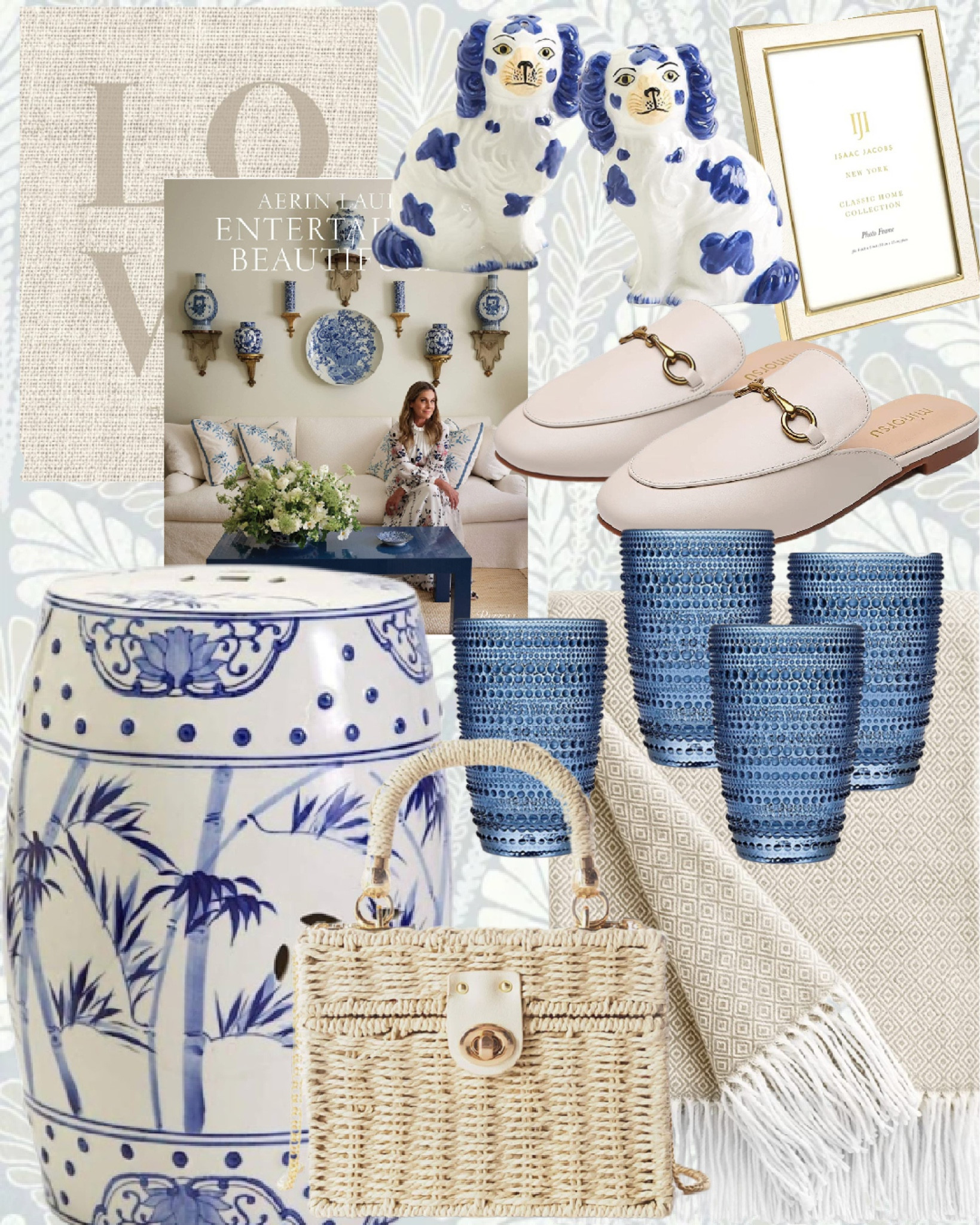 Amazon Finds! #FoundItOnAmazon #blue&white #gardenstool #homedecor #coffeetablebooks #pictureframe #grandmillenial #mules #summerpurse 
