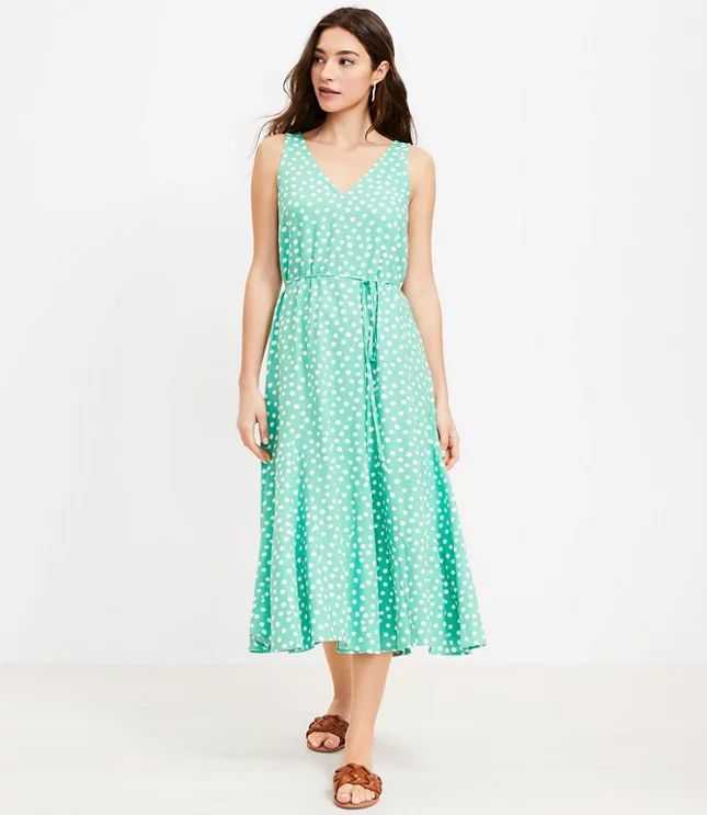 Dotted Godet Double V Midi Dress | LOFT