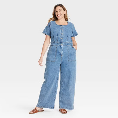 Women's Short Sleeve Button-Front Jumpsuit - Ava & Viv™ | Target