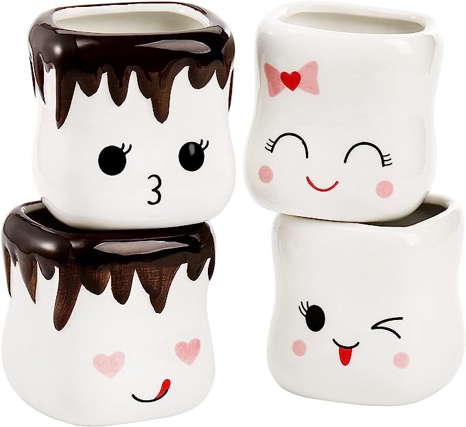 Hedume 4 Pack Ceramic Hot Chocolate Mugs, Cute Coffee Mug Set, Couple Matching Mugs, Anniversary ... | Amazon (US)
