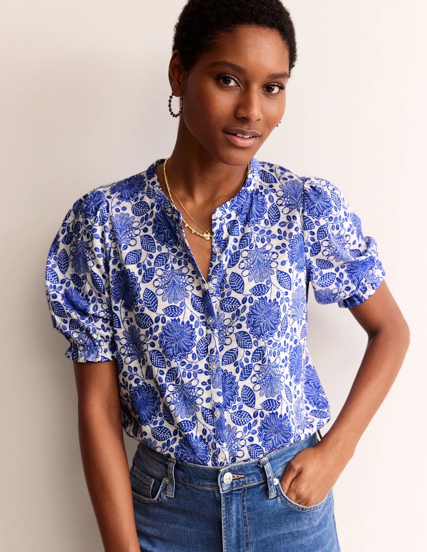 Dolly Puff Sleeve Jersey Shirt | Boden (US)
