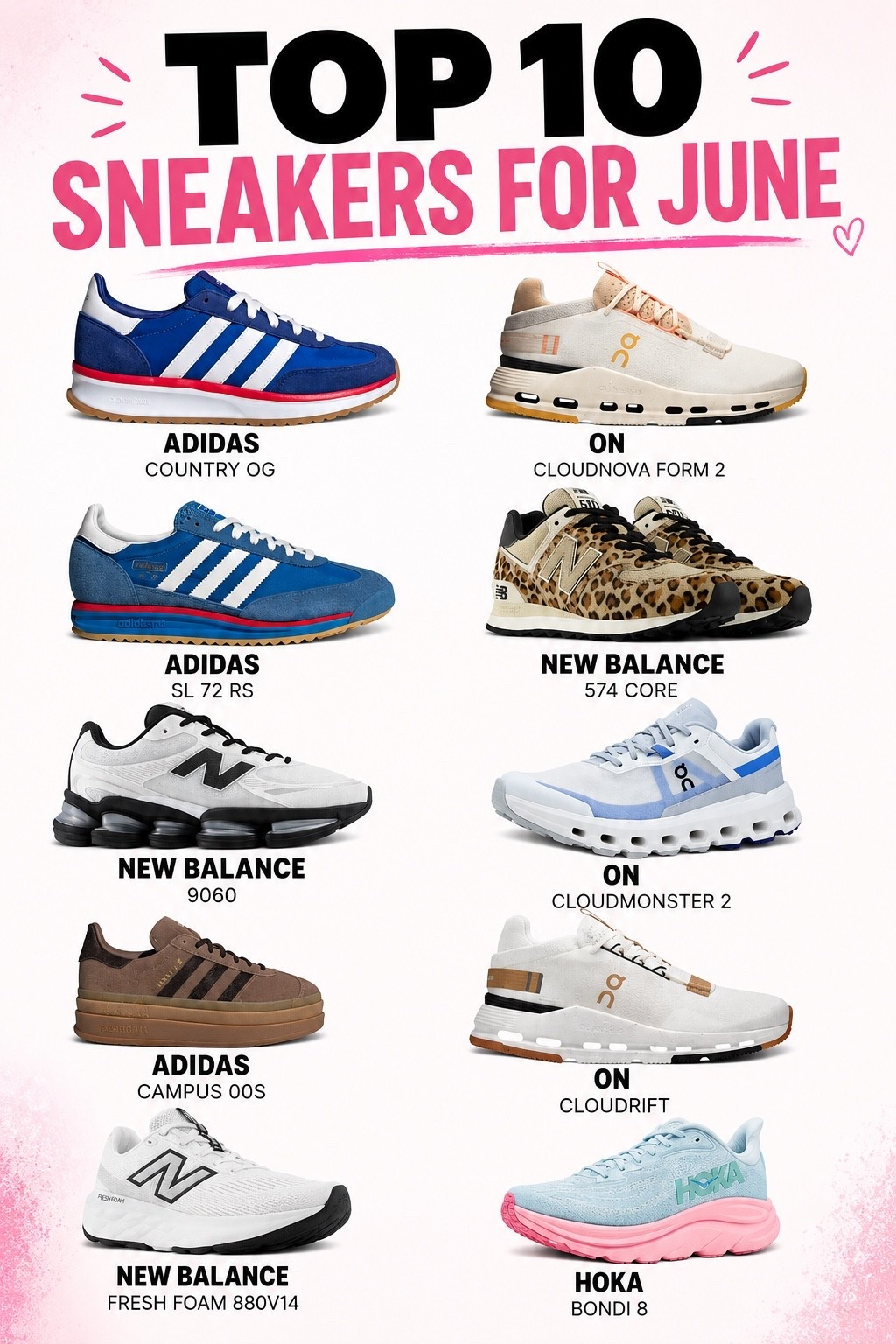 Here is the top of 10 sneakers of June so far so if you’re wanting, what’s trending, here’s a list! #trending #topsellers #mostwanted

#LTKdayinmylife #LTKgrwm #LTKootd