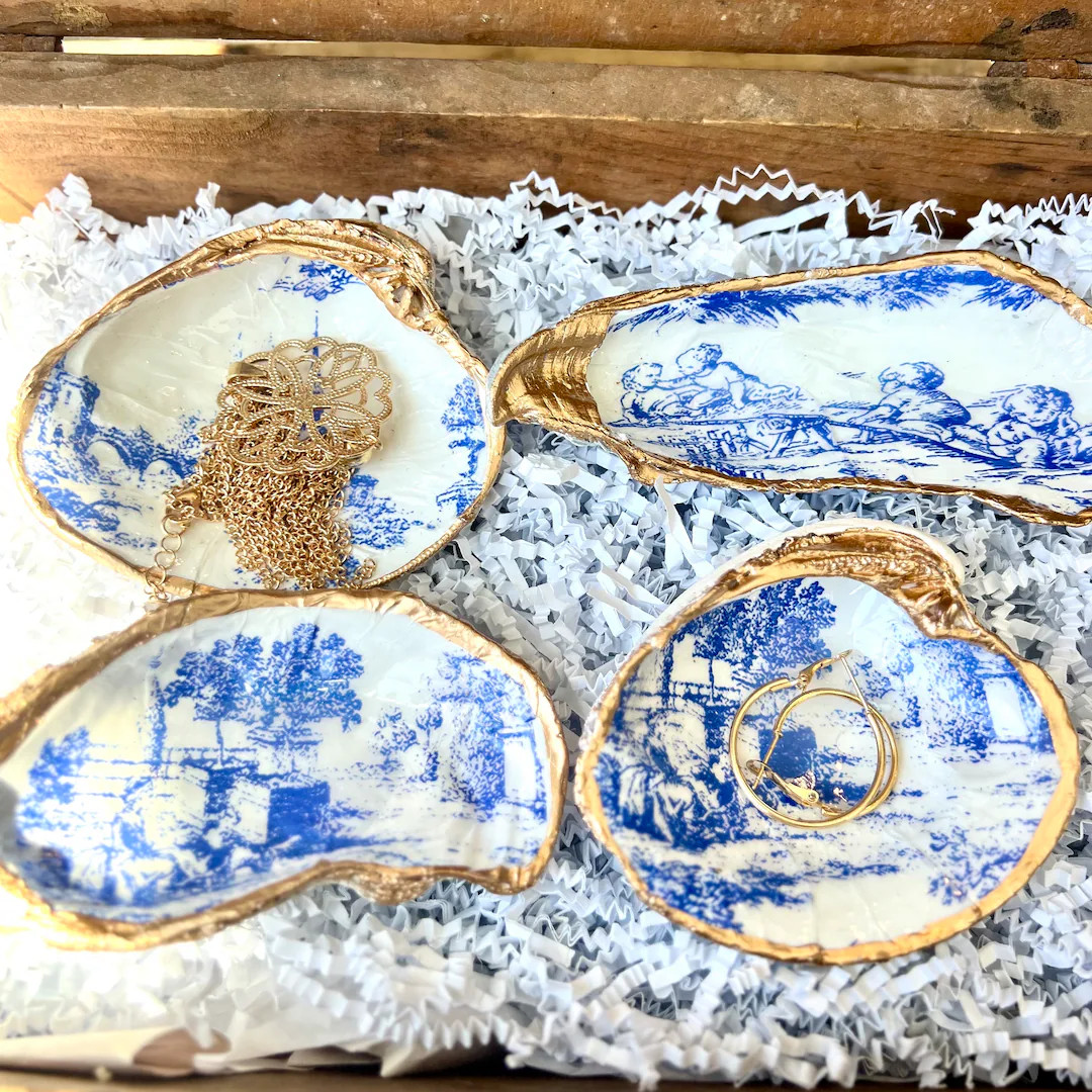 Blue Toile Boy Baby Shower Gift Idea Shell Catchall Dish. Baby Shower Favor Idea. Luxury Bulk Fav... | Etsy (US)