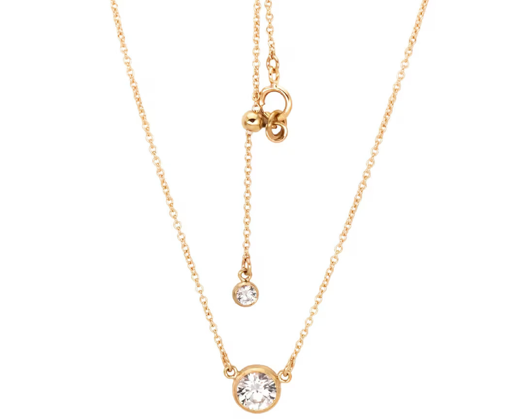 Nasreen Necklace, Diamond Cut CZ Solitaire Charm on 14K GF. Hey Nasreen Everyday Necklace. Tarnis... | Etsy (US)