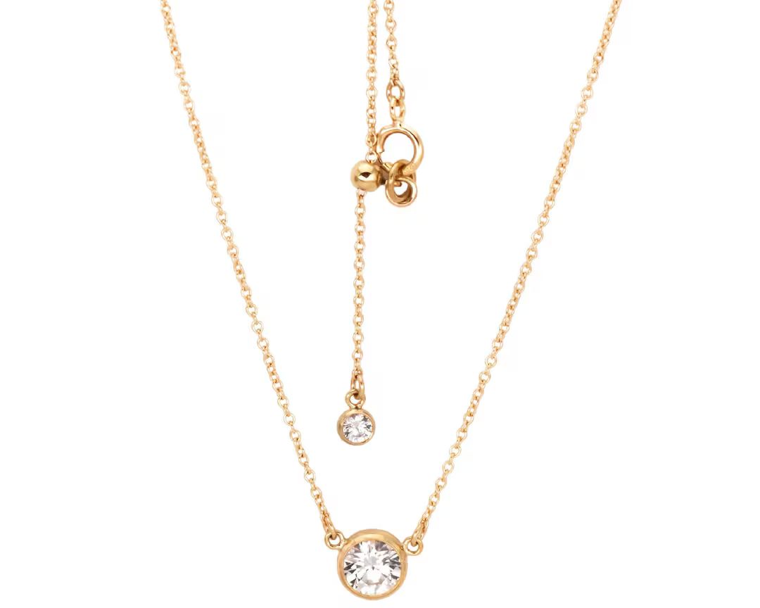 Nasreen Necklace - Diamond Cut CZ Charm - 14k Gold-Filled Water Friendly Adjustable Dainty Neckla... | Etsy (US)