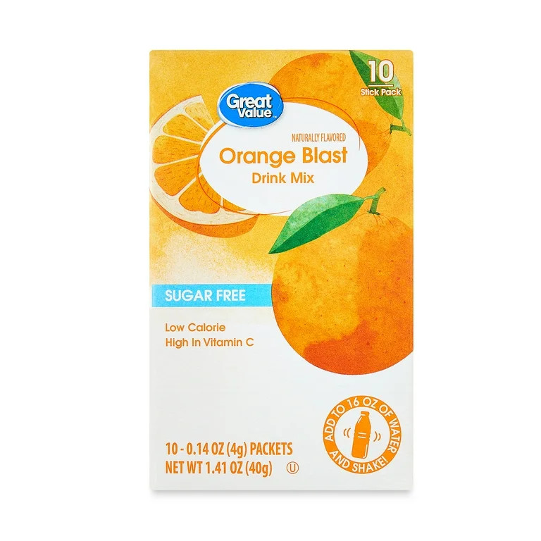 Great Value Sugar-Free Orange Early Rise Drink Mix, 0.14 oz, 10 Count | Walmart (US)