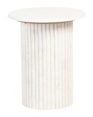 Marble Round Sawar Ribbed Pillar Side Table | Global Home | Marshalls | Marshalls