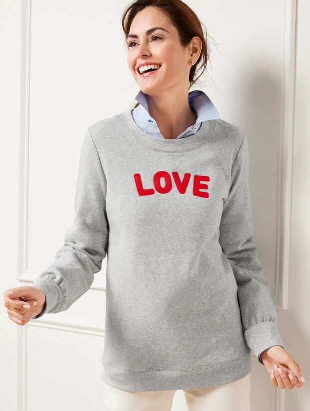 Blouson Sleeve Embroidered Crewneck Sweatshirt | Talbots