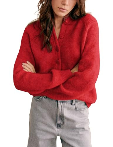 Bianstore Womens Casual Long Sleeve Crewneck Button Down Cardigan Chunky Knit Open Front Sweater ... | Amazon (US)