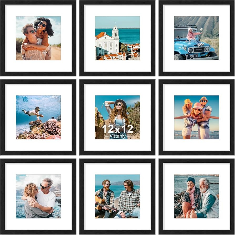 Vittanly 12x12 Picture Frames Set of 9, Shatter Resistant Plexiglass, Display 8x8 Pictures with M... | Amazon (US)