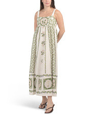 Made In Italy Linen Blend Sleeveless Floral Placed Print Maxi Dress | Casual Dresses  | Marshalls | Marshalls