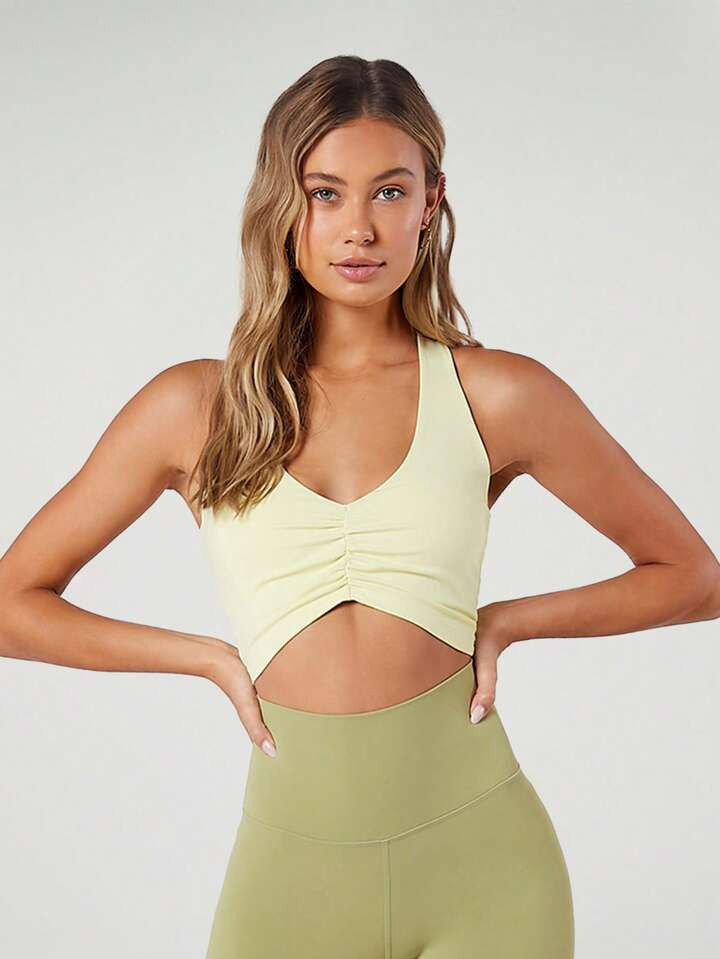 GLOWMODE FeatherFit™ Ruched Racerback Sports Bra Gym | SHEIN