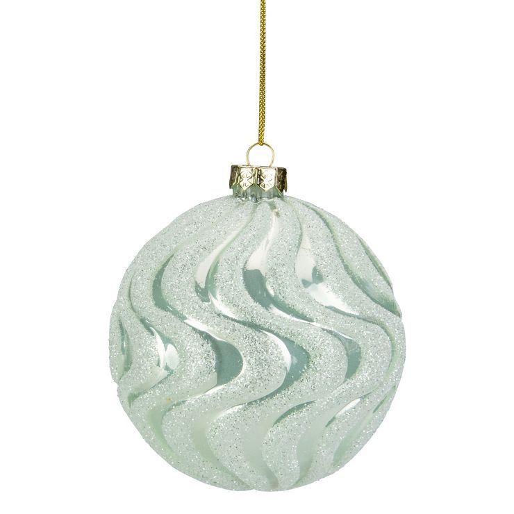 Northlight 4" Green Glittered Swirled Glass Christmas Ball Ornament | Target
