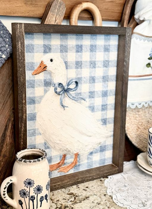 Gingham Goose Canvas Printed Wall Decor Blue | Antique Farm House