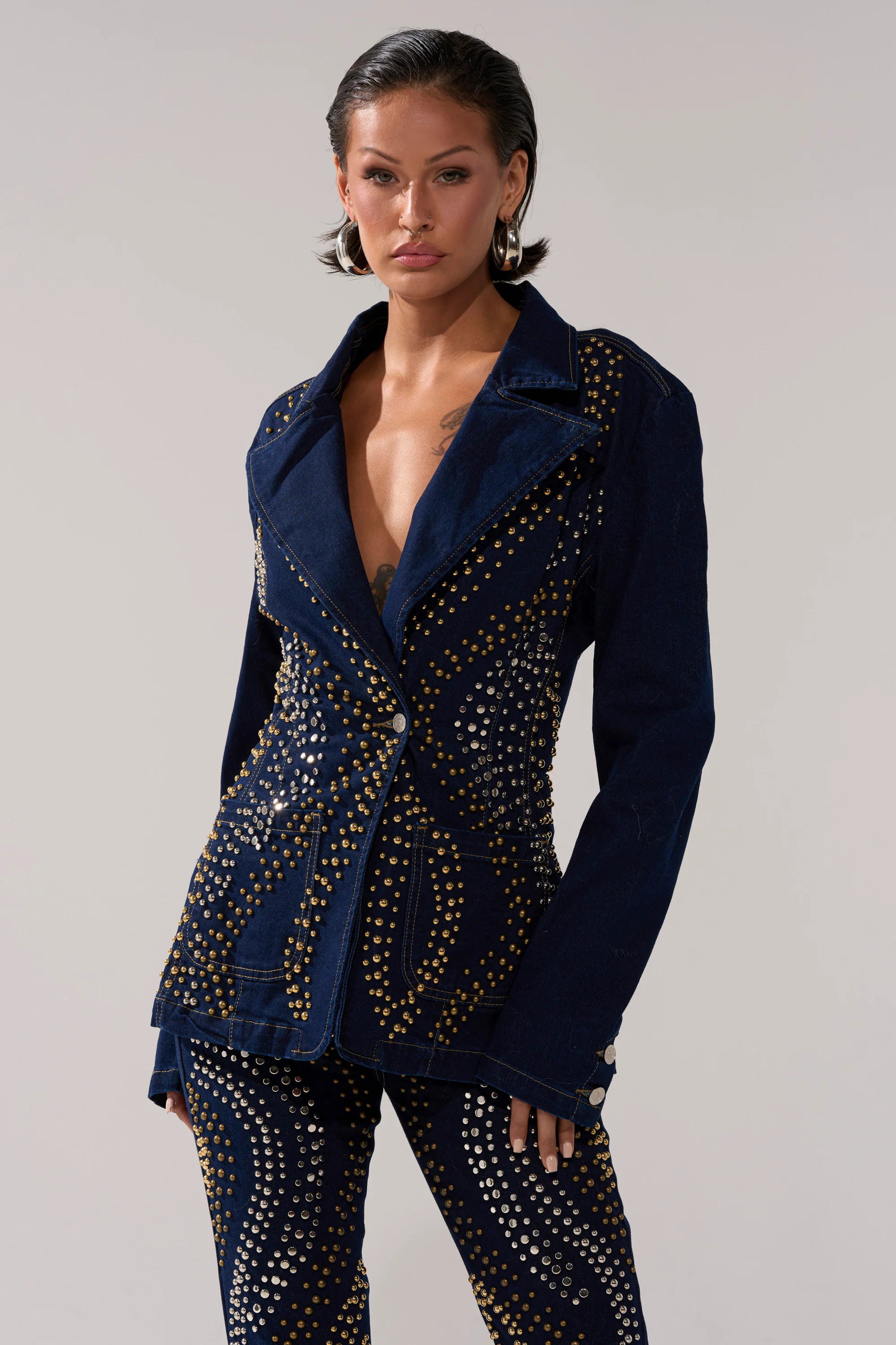 CHEYENNE STUDDED DENIM BLAZER | AKIRA