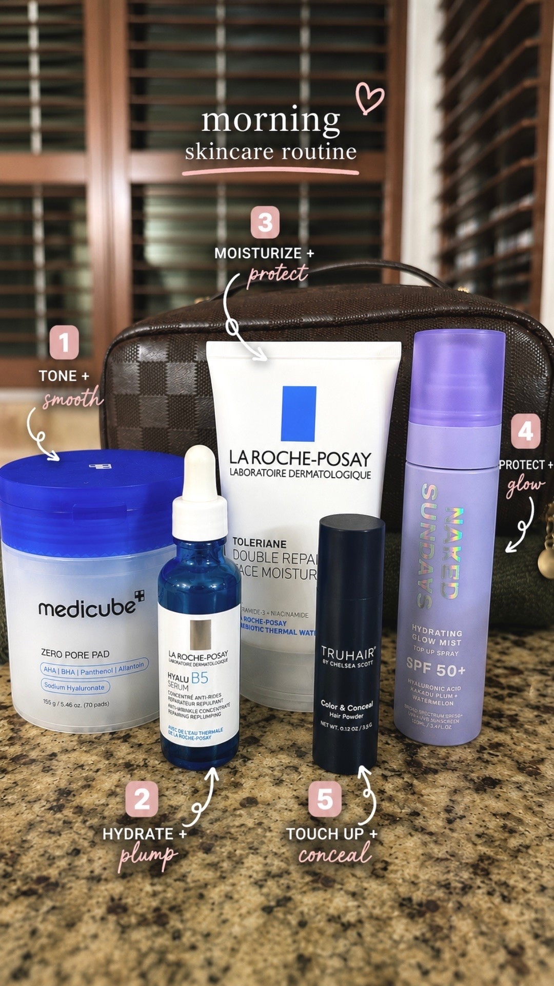 Morning skincare routine

Helps with wrinkles, fine lines, skin tone, acne, sensitive skin and hydration
