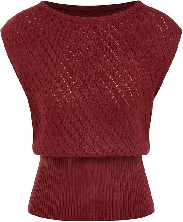 CIDER Summer Short Sleeve Crop Sweater Vest for Women Boat Neck Ribbed Knit Cut Out Tops Going Ou... | Amazon (US)