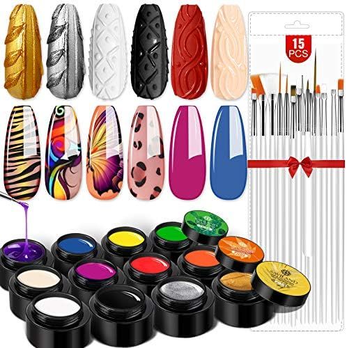 Saviland Gel Paint Kit - Gel Nail Polish Kit 12 Colors Soak Off Gel Polish Set with 15pcs Paintin... | Amazon (US)