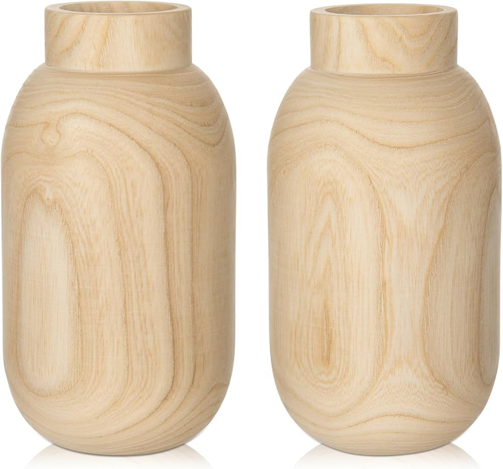 2-Packs Handmade Wooden Flower Vase, 6.4" Small Wood Vase Decoration for Flower Arrangement Home ... | Amazon (US)