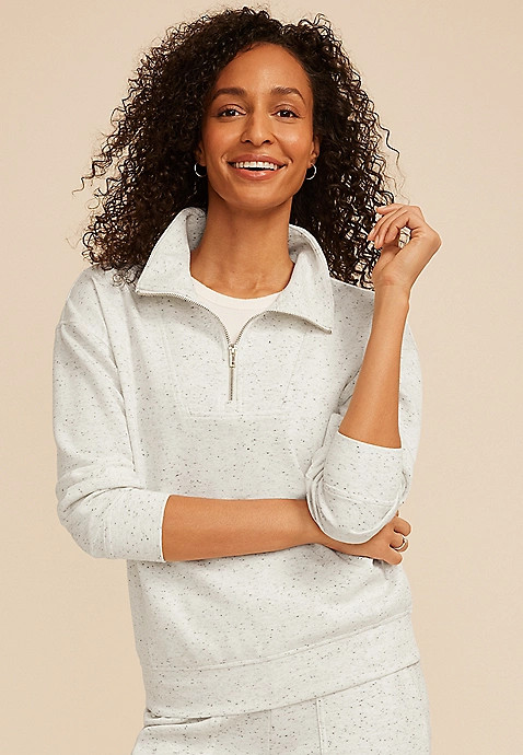 Speckled Scuba Knit Half Zip Sweatshirt | Maurices