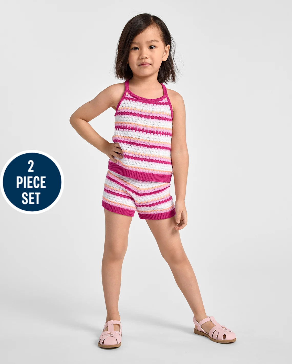 Toddler Girls Striped Crochet 2-Piece Outfit Set - coral | The Children's Place