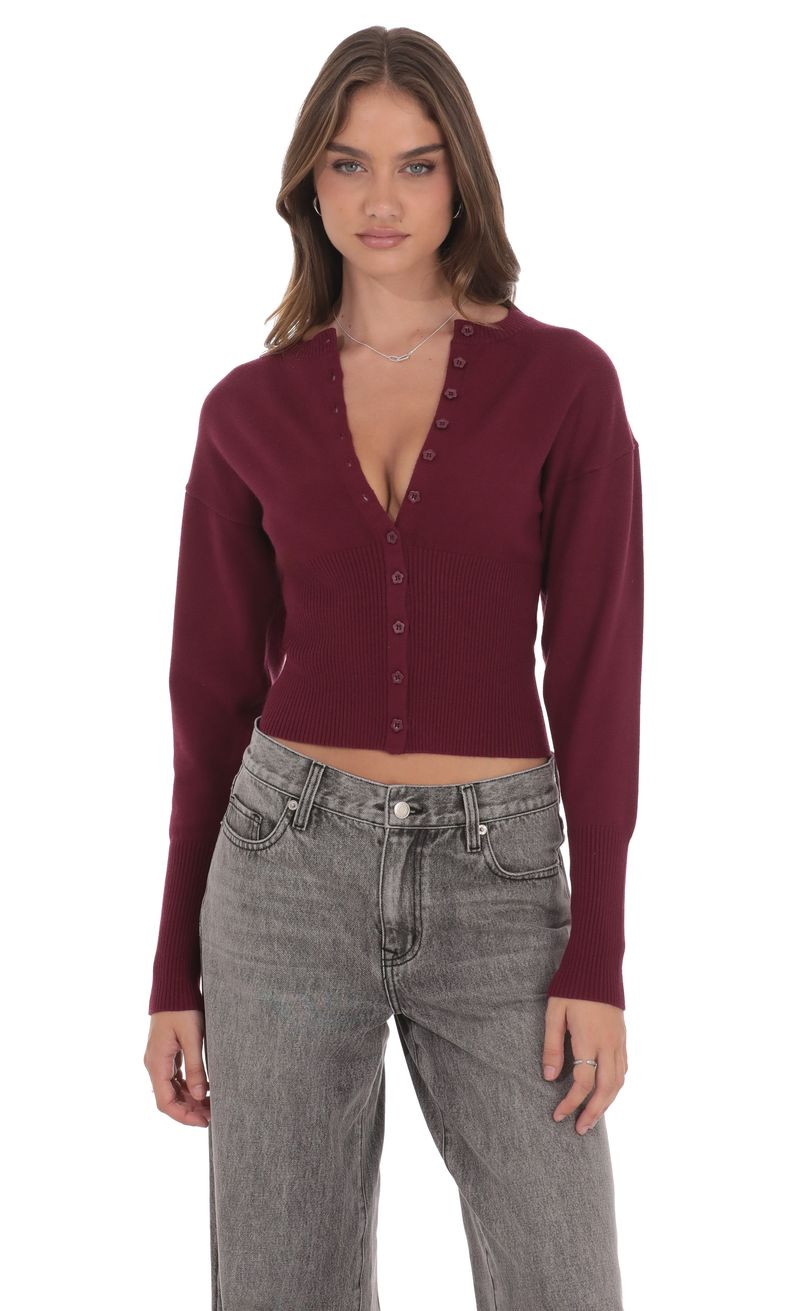 Cinched Knit Cardigan in Burgundy | Lucy in the Sky