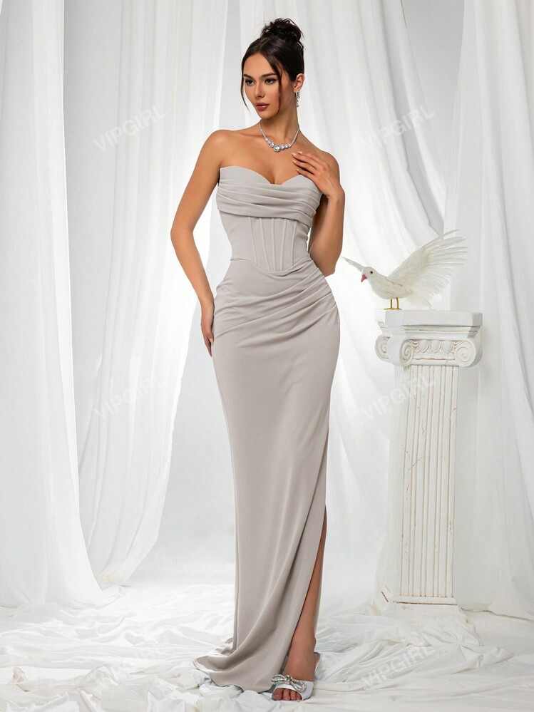 VIPGIRL VIPGIRL Schulterfreies Schlitz-Abendkleid, Elegantes Damenkleid, Brautjungfernkleid | SHEIN